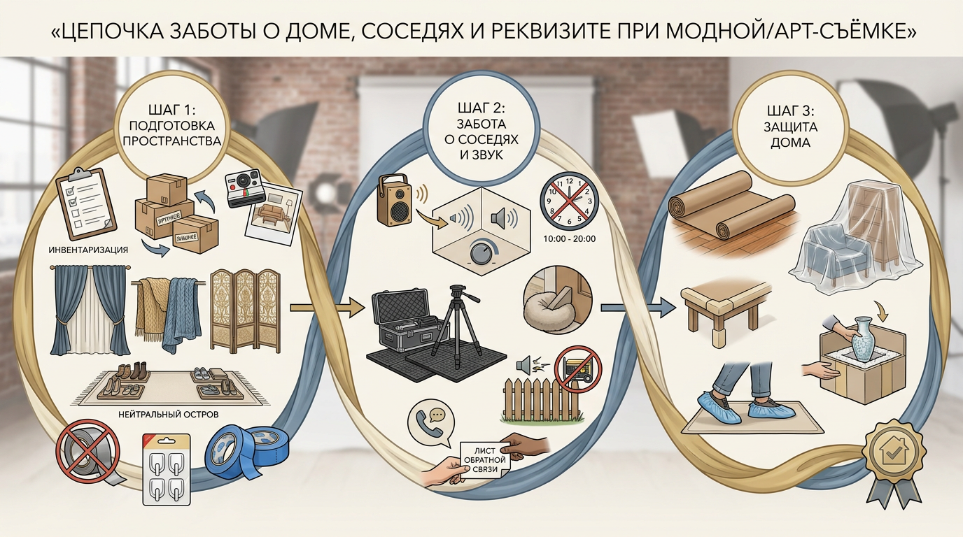 Цепочка заботы о доме, соседях и реквизите